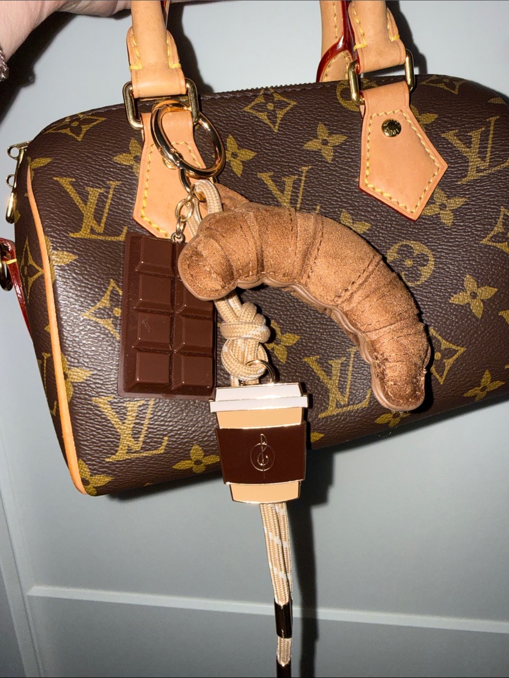 Brown Croissant & Chocolate Keychain Bag Charm